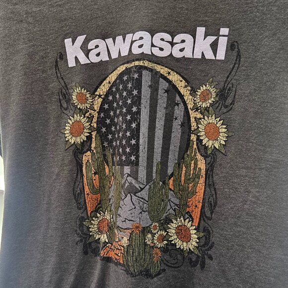 Kawasaki Branded Let The Good Times Roll Graphic V-Neck Motorcycle Shirt (M) - Picture 2 of 8